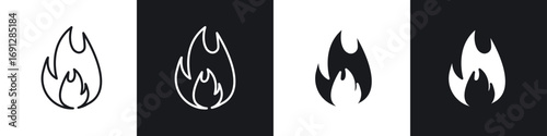 Flame icons in flat and thin stroke style