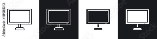 Computer screen icons in flat and thin stroke style