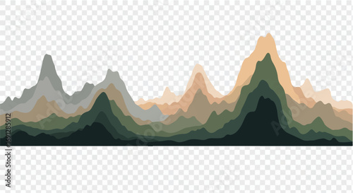 Abstract layered mountain landscape in warm, earthy tones with a transparent background.