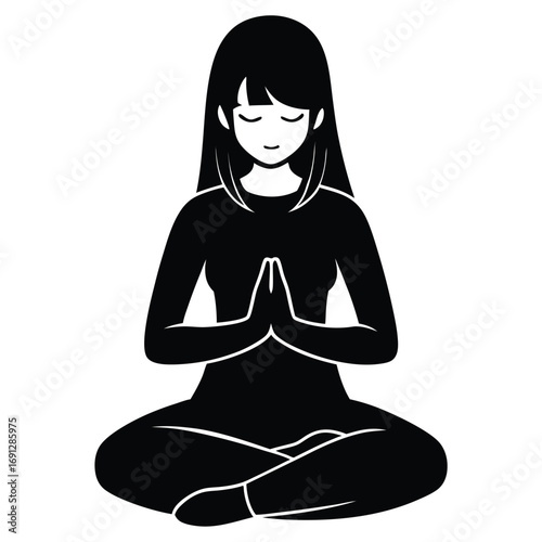 Girl Sitting Cross Legged Praying Vector Art