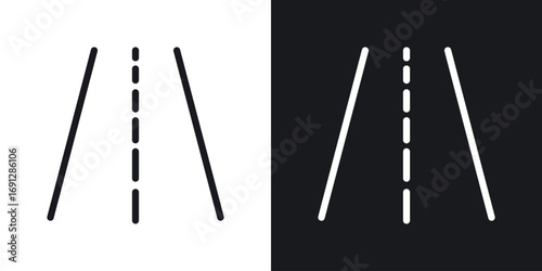 Road icons in flat and thin stroke style