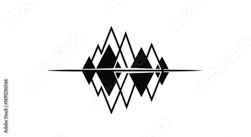 Abstract geometric mountain range reflected on a horizontal line