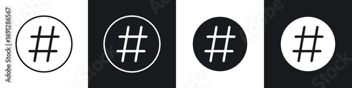Hashtag icons in flat and thin stroke style