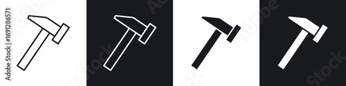Hammer icons in flat and thin stroke style