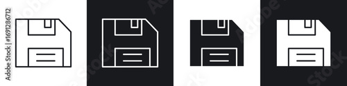 Floppy disk icons in flat and thin stroke style