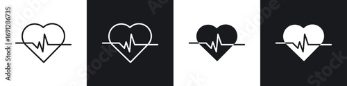Heartbeat icons in flat and thin stroke style