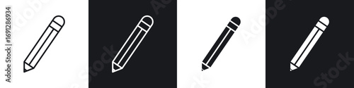 Pencil icons in flat and thin stroke style