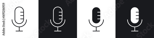Microphone icons in flat and thin stroke style