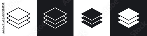 Layers icons in flat and thin stroke style