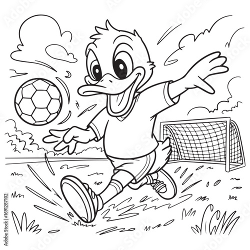 Playing Duck Coloring Pages with Black
 and white vector illustration	
