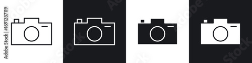 Camera icons in flat and thin stroke style
