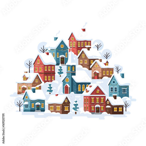 Charming Snow-Covered Village at Christmastime