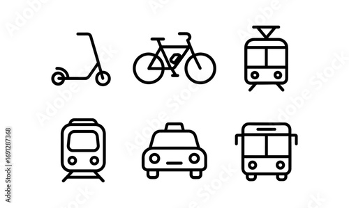 Urban transport icons in modern linear style for city mobility designs
