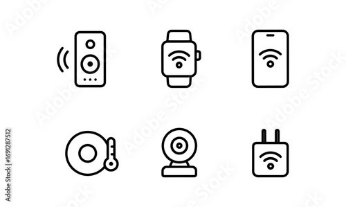 Minimalist smart technology icons featuring wearables and devices