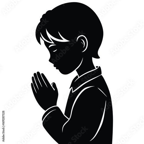 Boy Praying with Closed Eyes Silhouette Vector