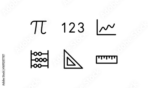 Mathematics and geometry icons set with educational symbols