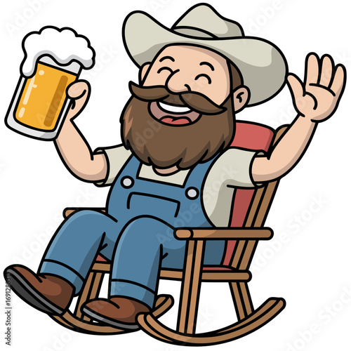 Funny old cartoon man character with a beer mug drawing