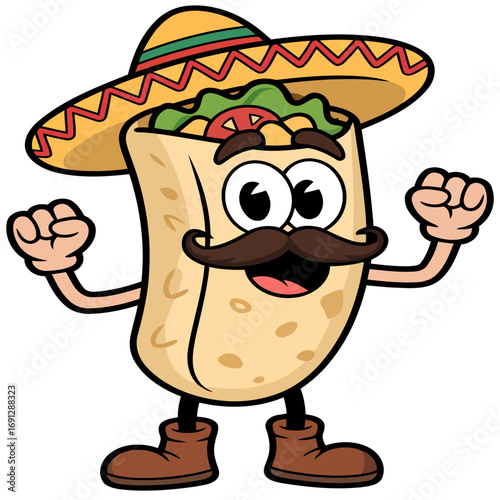 Cartoon vector illustration of a boy chef holding pizza and hot drinks