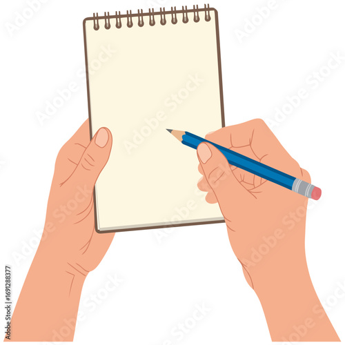 Woman's hand holding a pen and writing a business note on a blank paper