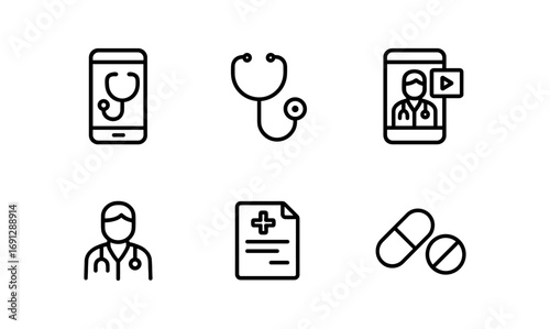 Modern healthcare technology icons for telemedicine and online consultation