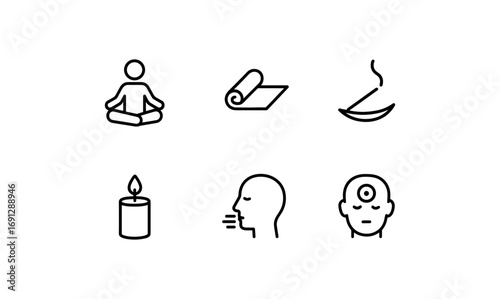 Minimalist yoga and meditation icons set for mindfulness and relaxation