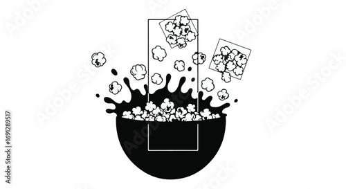 Explosion of popcorn from a bowl, a dynamic and fun illustration
