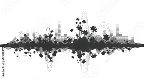 Abstract sound wave visualization with organic floral elements