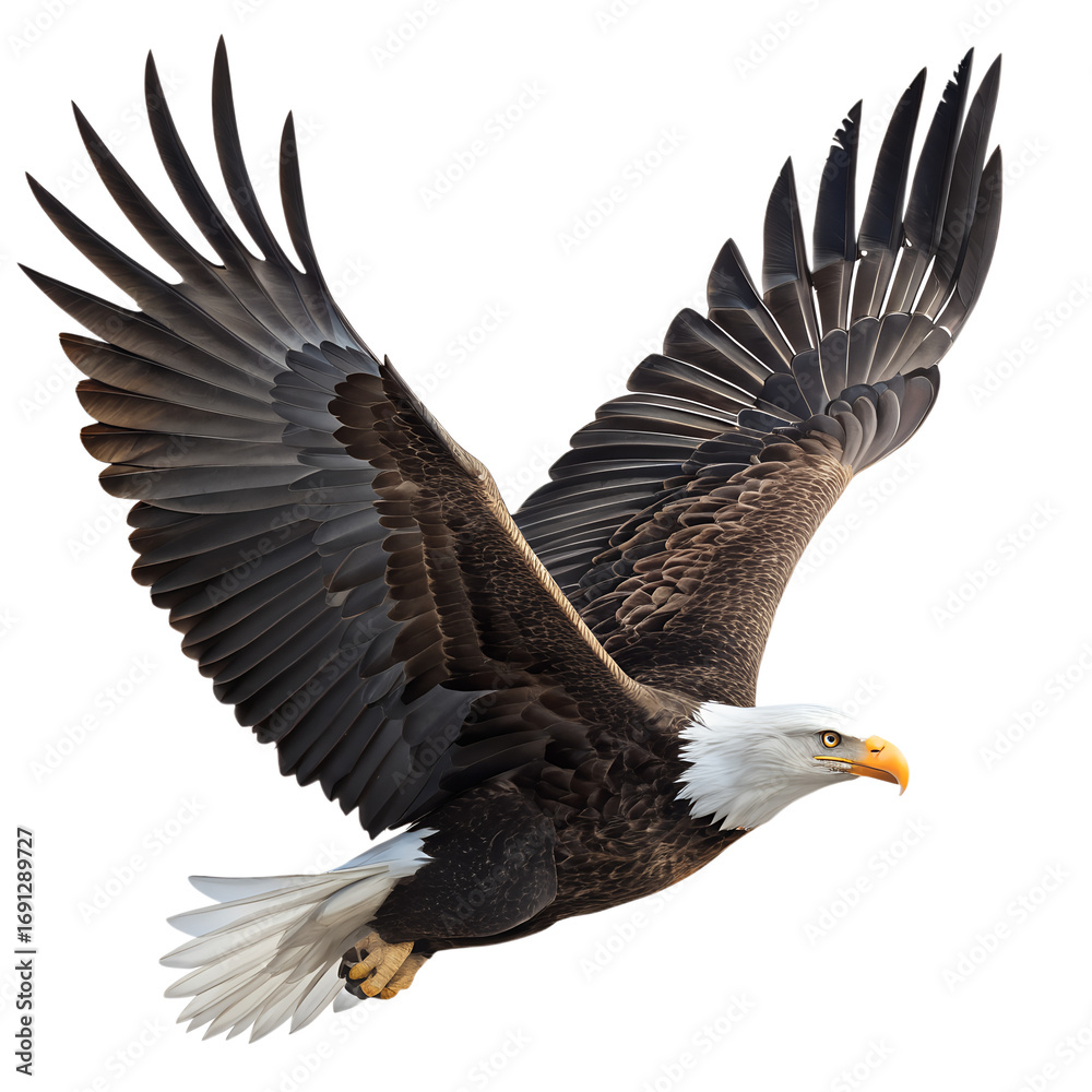 Fototapeta premium Bald Eagle in Flight Isolated on Transparent Background