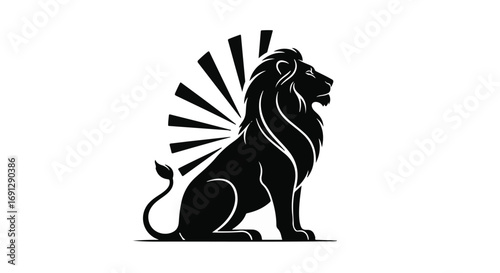 Majestic lion silhouette with radiating lines, symbolizing power and royalty