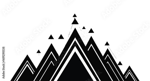 Abstract black and white mountain peaks with geometric design