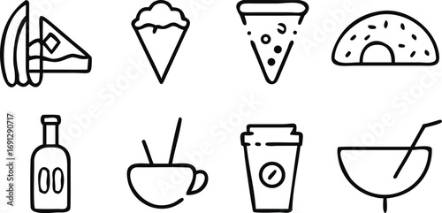 Pizza Ice Cream Donut Coffee Cup Bottle Drink Icons with Transparent Background slice of pizza