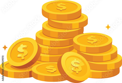 Stack of Golden Coins with Dollar Signs on White Background gold coins money
