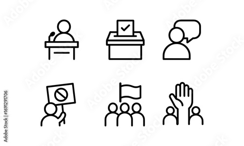 Icons of voting and public engagement in linear design