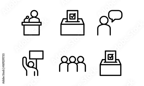Linear icons of voting and public speaking activities
