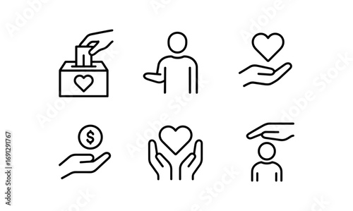 Charity and voting icons set with heart theme