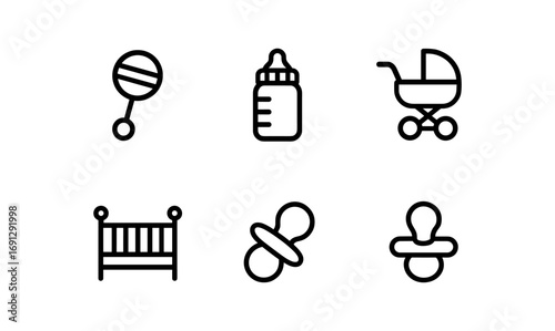 Minimalist baby essentials icons set for new parents
