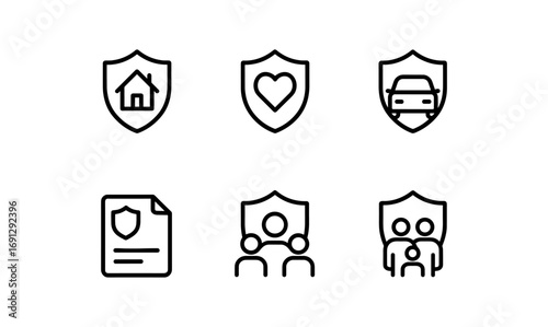 Minimalist icons representing security and protection in everyday life