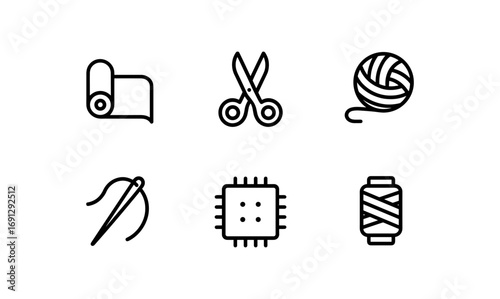 Minimalist sewing and crafting icons set with simple outline style