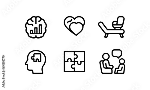 Minimalist therapy and brain health icon set - simple line design for mental wellness