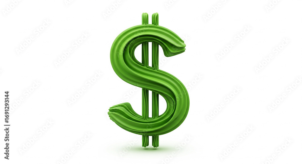 Obraz premium Shiny Green 3D Dollar Currency Symbol on Isolated transparent background