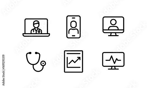 Minimalist icon set for telehealth and online medical services