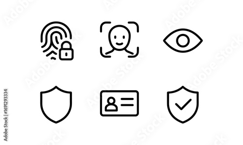 Minimalist security and privacy icons featuring biometric and authentication symbols
