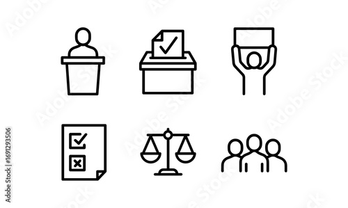Minimalist election icons: voting, debates, and civic engagement theme