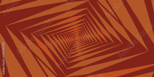 Abstract tunnel with repeating square shapes in shades of brown and orange creating a vortex effect