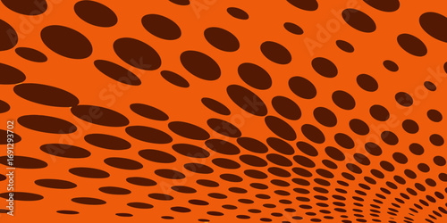 Orange background with a pattern of brown ellipses receding into the distance perspective view effect 100