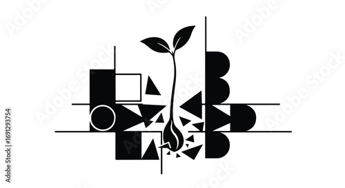 Abstract graphic with a sprouting plant symbolizing growth and innovation