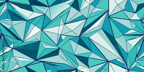 Abstract teal and white polygon background with sharp geometric shapes and dark outlines creating facets