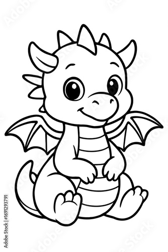 Charming and Adorable Sitting Baby Dragon Coloring Page Outline for Kids and Toddlers: A Cute Cartoon Mythical Creature Line Art Printable Activity Sheet Perfect for Fantasy Fun, Creative Playtime, an