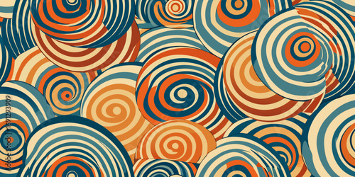 Abstract background featuring a pattern of concentric circles in shades of blue orange and beige color palette