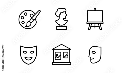Art tools and symbols collection in minimalistic line style